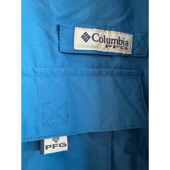 Columbia Bahama PFG Mens XL Tactel Nylon Blue Solid Outdoor Fishing Shirt Short - Picture 3 of 7
